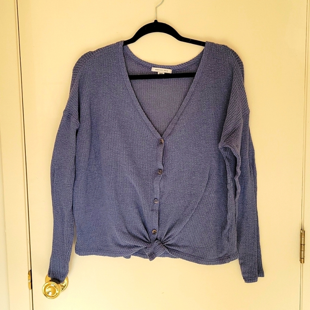 American eagles oversized blue cardigan with a knot .size M